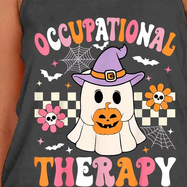 Groovy Ot Halloween Occupational Therapy Halloween Ot Ghost Women's Knotted Racerback Tank