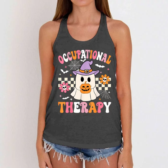 Groovy Ot Halloween Occupational Therapy Halloween Ot Ghost Women's Knotted Racerback Tank