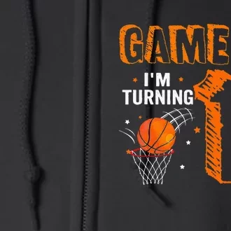 Game On I'm Turning 10 Basketball 10th Birthday Full Zip Hoodie