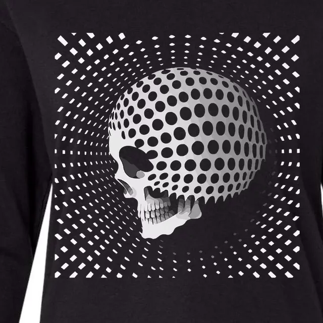 Graphic Optical Illusion Skull Womens Cotton Relaxed Long Sleeve T-Shirt