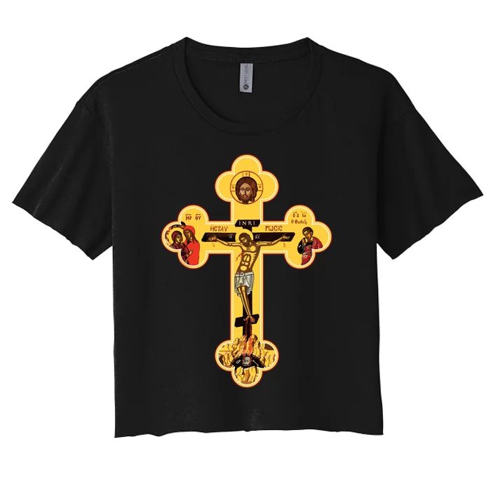 Greek Orthodox Jesus Christ Cross Icon Women's Crop Top Tee