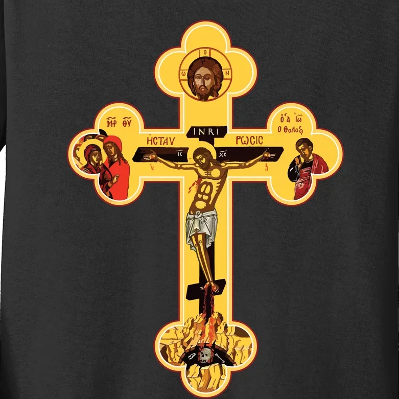 Greek Orthodox Jesus Christ Cross Icon Kids Long Sleeve Shirt