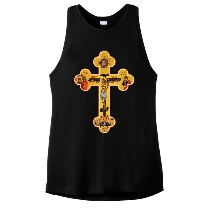 Greek Orthodox Jesus Christ Cross Icon Ladies Tri-Blend Wicking Tank