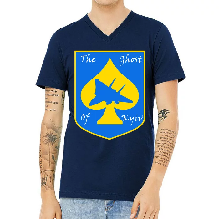 Ghost Of Kyiv Ukraine Fighter Pilot Legend Emblem V-Neck T-Shirt