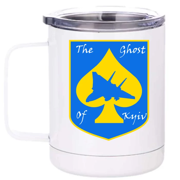 Ghost Of Kyiv Ukraine Fighter Pilot Legend Emblem Front & Back 12oz Stainless Steel Tumbler Cup