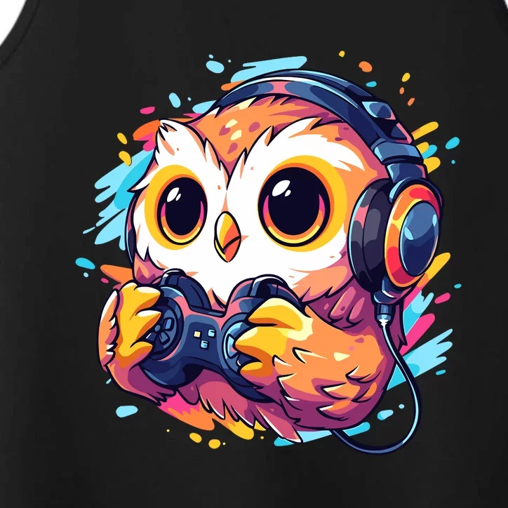 Gamer Owl Kawaii Owl Anime Funny Gaming Cute Owl Video Gamer Performance Tank