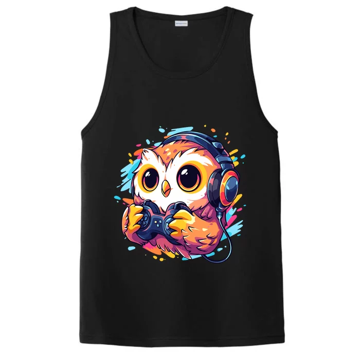 Gamer Owl Kawaii Owl Anime Funny Gaming Cute Owl Video Gamer Performance Tank