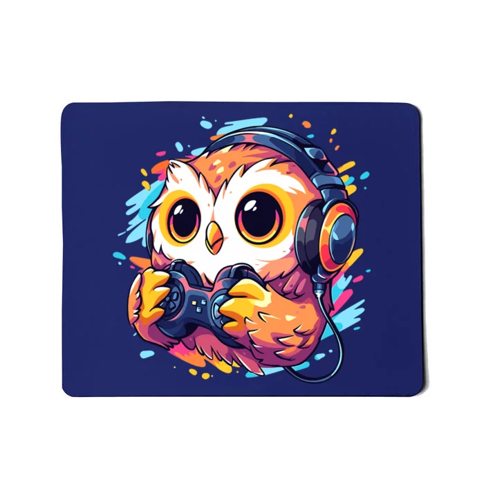 Gamer Owl Kawaii Owl Anime Funny Gaming Cute Owl Video Gamer Mousepad