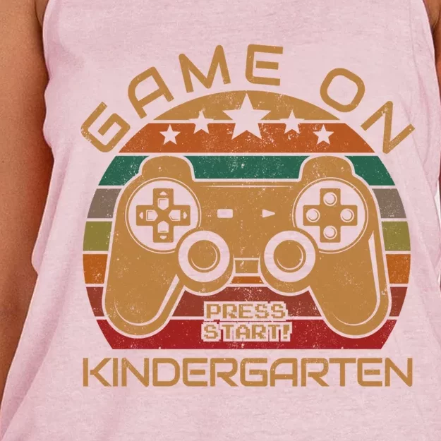 Game On Kindergarten Gamer Gift First Day Of Preschool Funny Gift Women's Knotted Racerback Tank