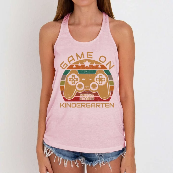 Game On Kindergarten Gamer Gift First Day Of Preschool Funny Gift Women's Knotted Racerback Tank