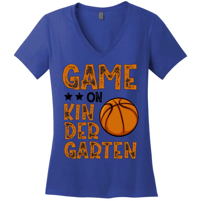 Game On Kindergarten Basketball Funny Back To School Cute Gift Women's V-Neck T-Shirt