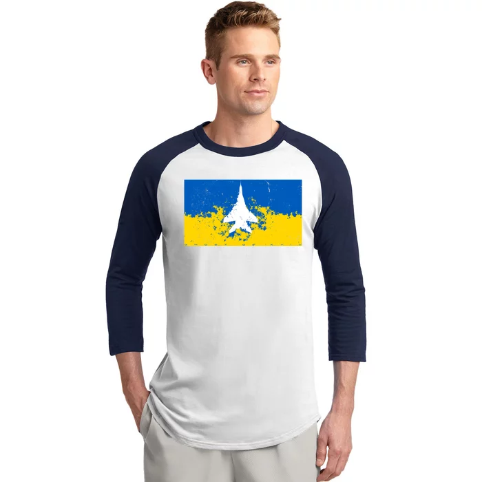 Ghost Of Kyiv Ukraine Flag Baseball Sleeve Shirt