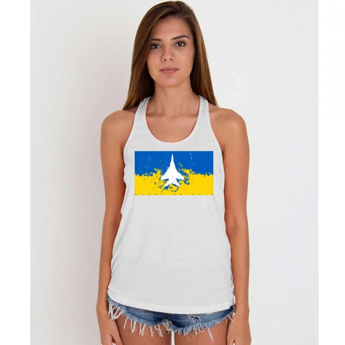 Ghost Of Kyiv Ukraine Flag Women's Knotted Racerback Tank