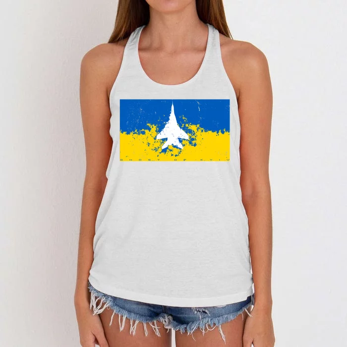 Ghost Of Kyiv Ukraine Flag Women's Knotted Racerback Tank