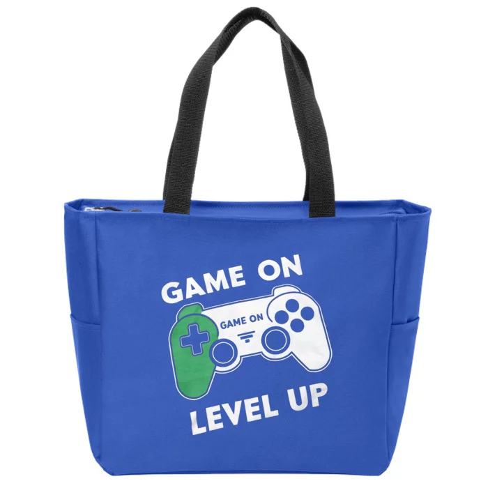 Game On Level Up Video Gamer Gift Zip Tote Bag