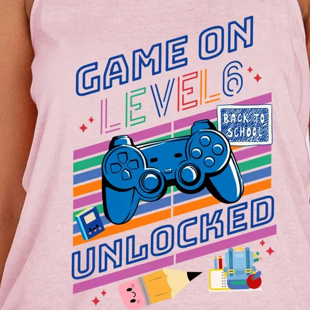 Game On Level 6 Unlocked 6Th Grader Back To School Gamer Gift Women's Knotted Racerback Tank