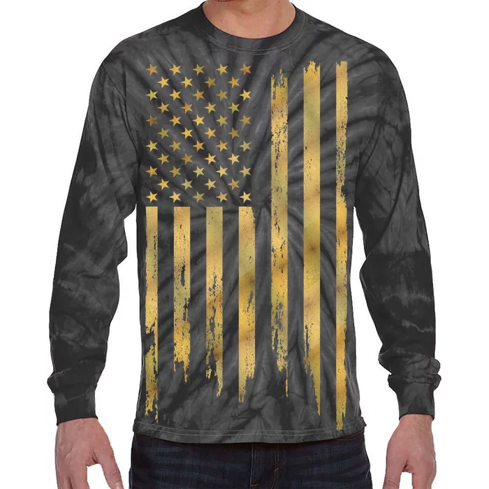 Gold American Flag Limited Addition Tie-Dye Long Sleeve Shirt