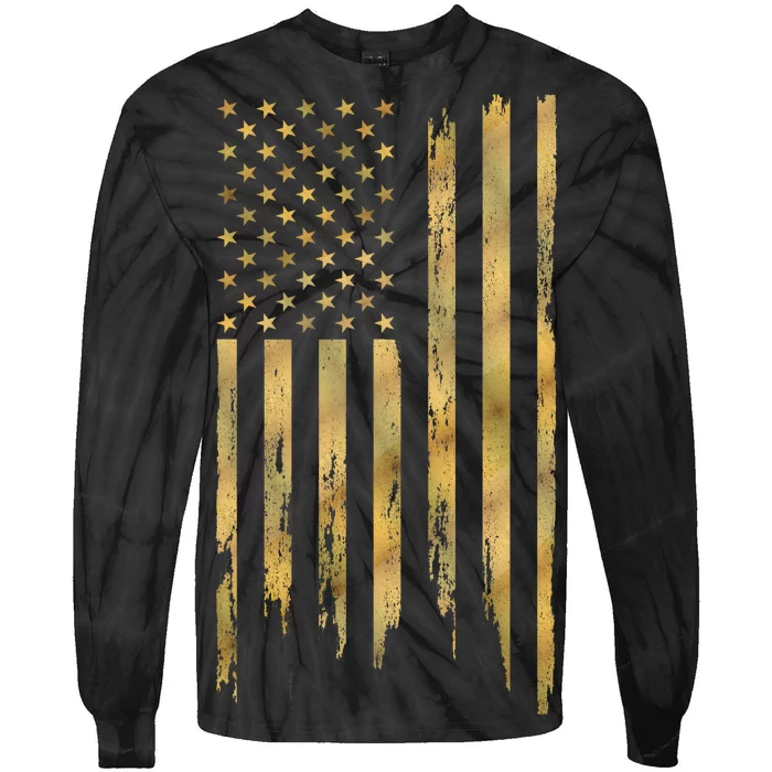 Gold American Flag Limited Addition Tie-Dye Long Sleeve Shirt