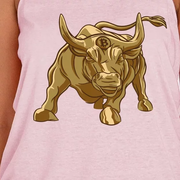 Gold Bitcoin Bull Women's Knotted Racerback Tank