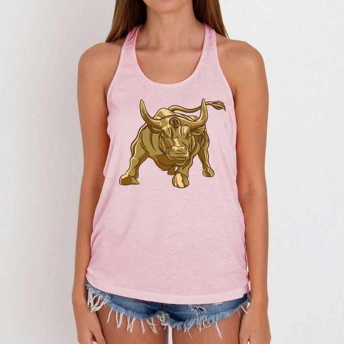 Gold Bitcoin Bull Women's Knotted Racerback Tank