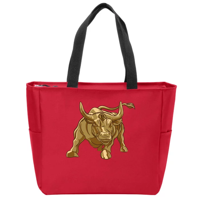 Gold Bitcoin Bull Zip Tote Bag