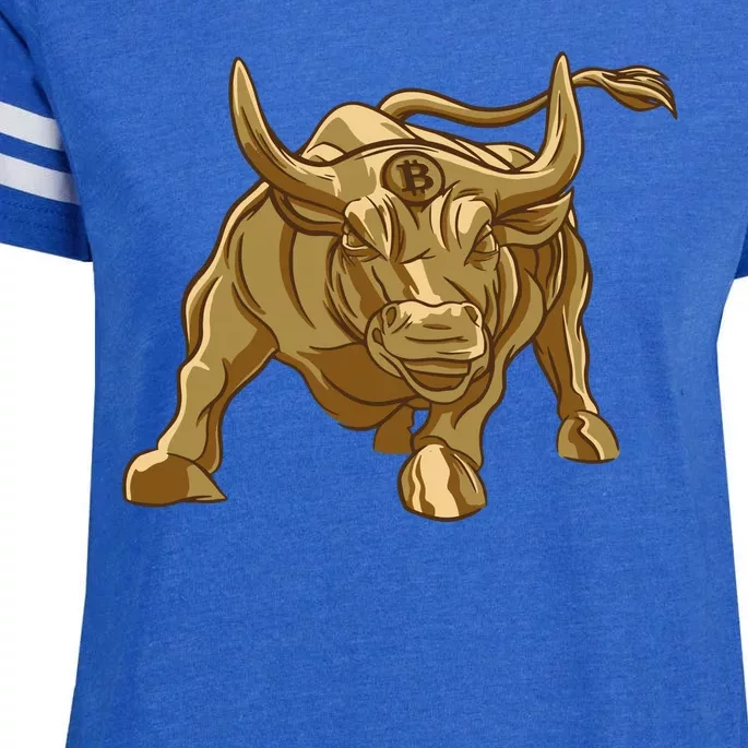 Gold Bitcoin Bull Enza Ladies Jersey Football T-Shirt