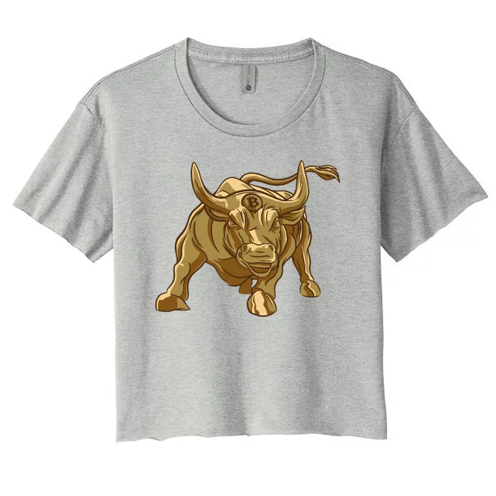 Gold Bitcoin Bull Women's Crop Top Tee