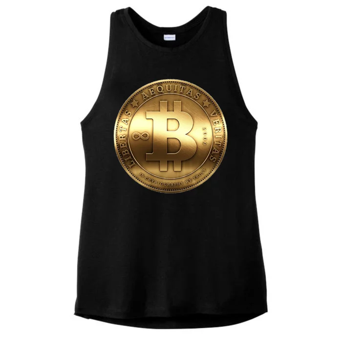 Gold Bitcoin Crypto Currency Ladies Tri-Blend Wicking Tank