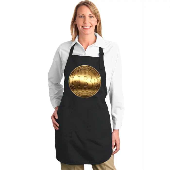 Gold Bitcoin Crypto Currency Full-Length Apron With Pocket