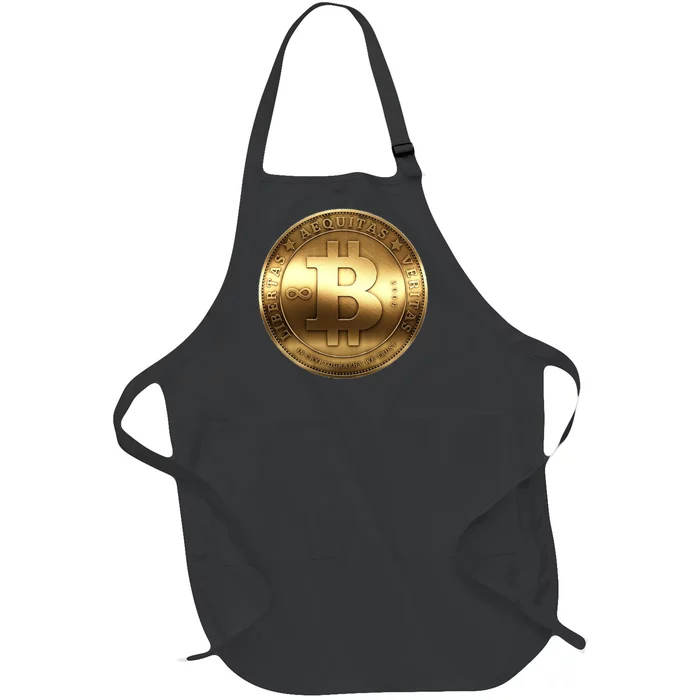 Gold Bitcoin Crypto Currency Full-Length Apron With Pocket