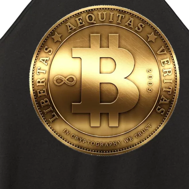 Gold Bitcoin Crypto Currency Women’s Perfect Tri Rocker Tank