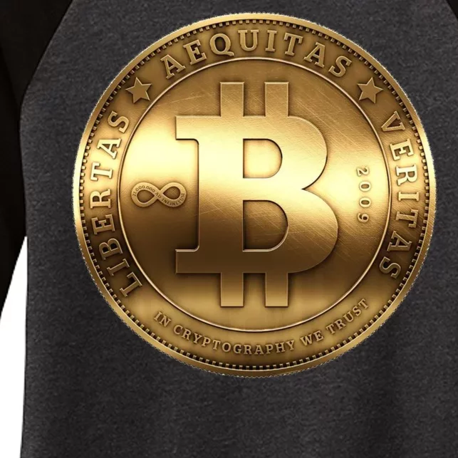 Gold Bitcoin Crypto Currency Women's Tri-Blend 3/4-Sleeve Raglan Shirt