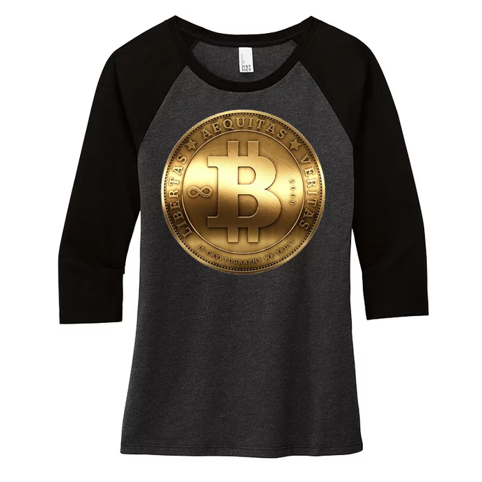 Gold Bitcoin Crypto Currency Women's Tri-Blend 3/4-Sleeve Raglan Shirt