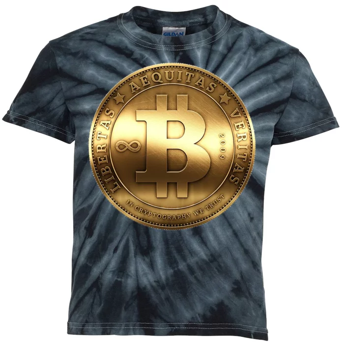 Gold Bitcoin Crypto Currency Kids Tie-Dye T-Shirt