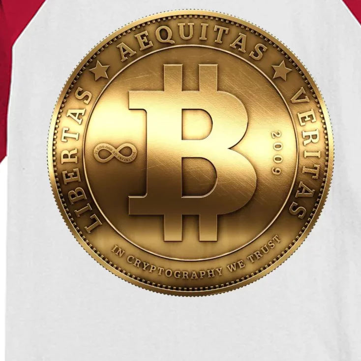 Gold Bitcoin Crypto Currency Kids Colorblock Raglan Jersey