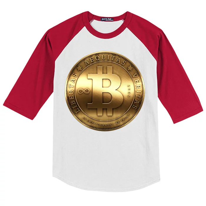 Gold Bitcoin Crypto Currency Kids Colorblock Raglan Jersey