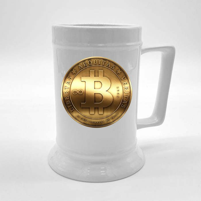 Gold Bitcoin Crypto Currency Front & Back Beer Stein