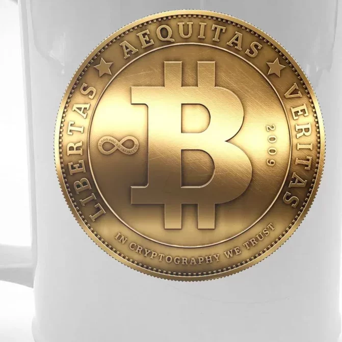 Gold Bitcoin Crypto Currency Front & Back Beer Stein