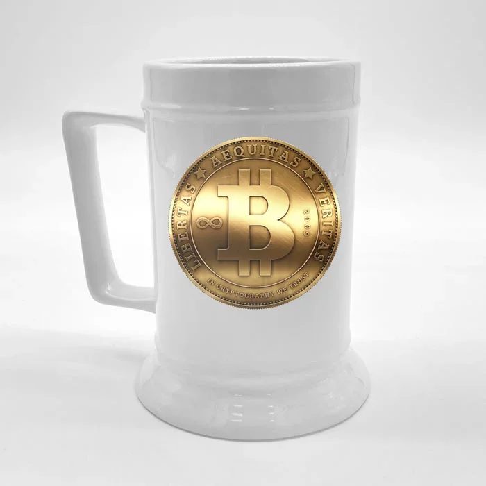 Gold Bitcoin Crypto Currency Front & Back Beer Stein