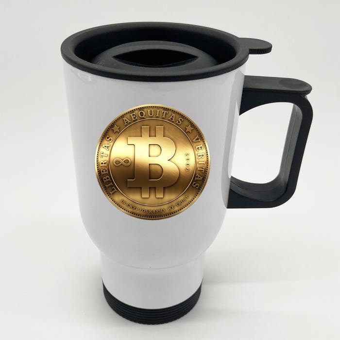 Gold Bitcoin Crypto Currency Front & Back Stainless Steel Travel Mug