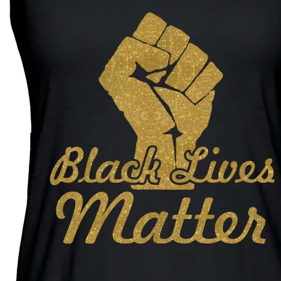 Gold Black Lives Matter Fist Logo Ladies Essential Flowy Tank