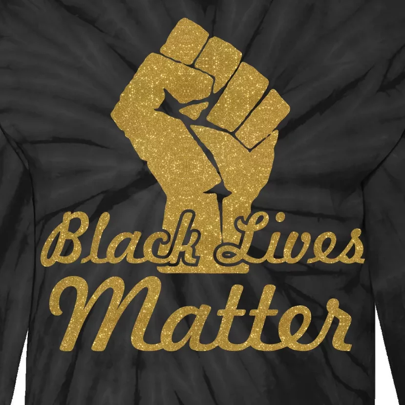 Gold Black Lives Matter Fist Logo Tie-Dye Long Sleeve Shirt