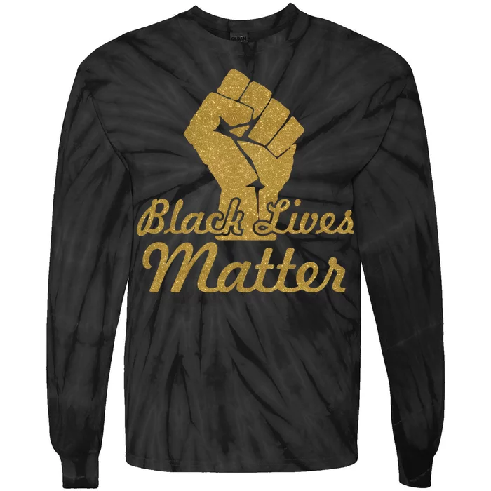 Gold Black Lives Matter Fist Logo Tie-Dye Long Sleeve Shirt