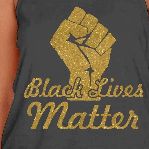 Gold Black Lives Matter Fist Logo Women's Knotted Racerback Tank