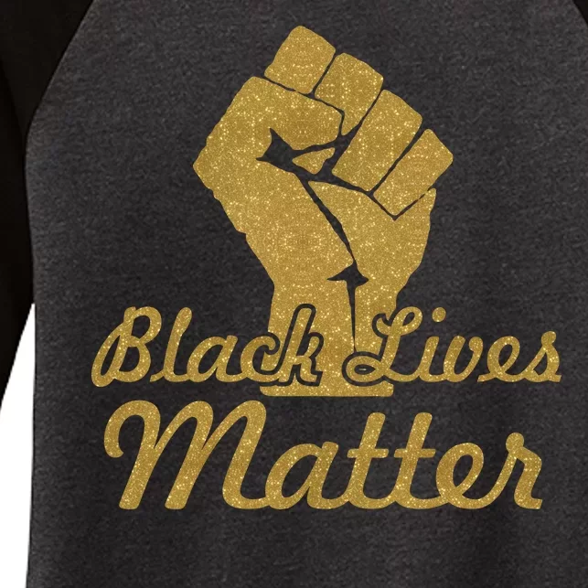 Gold Black Lives Matter Fist Logo Women's Tri-Blend 3/4-Sleeve Raglan Shirt