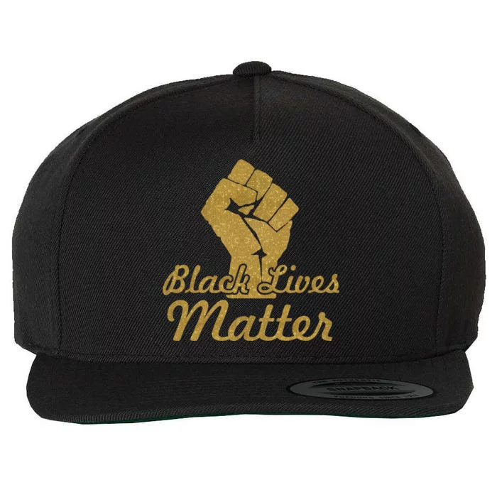 Gold Black Lives Matter Fist Logo Wool Snapback Cap