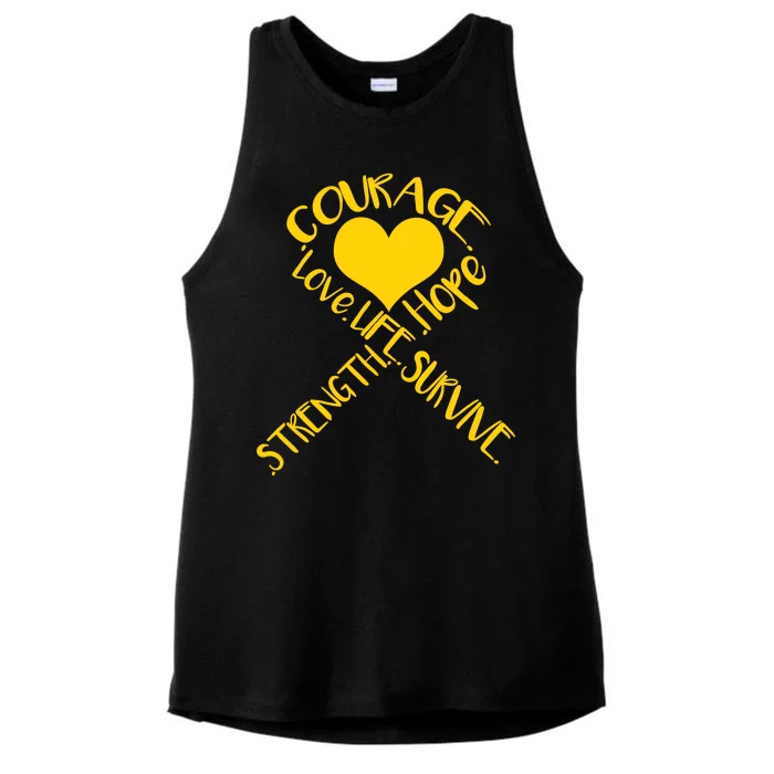 Gold Ribbon Of Words Tribute Ladies Tri-Blend Wicking Tank