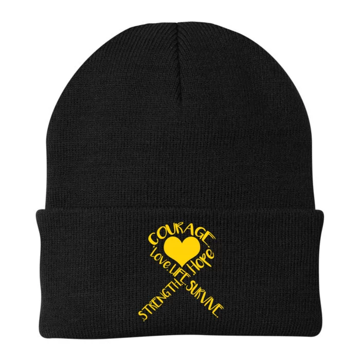 Gold Ribbon Of Words Tribute Knit Cap Winter Beanie