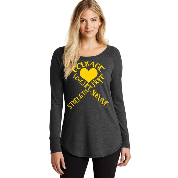 Gold Ribbon Of Words Tribute Women's Perfect Tri Tunic Long Sleeve Shirt