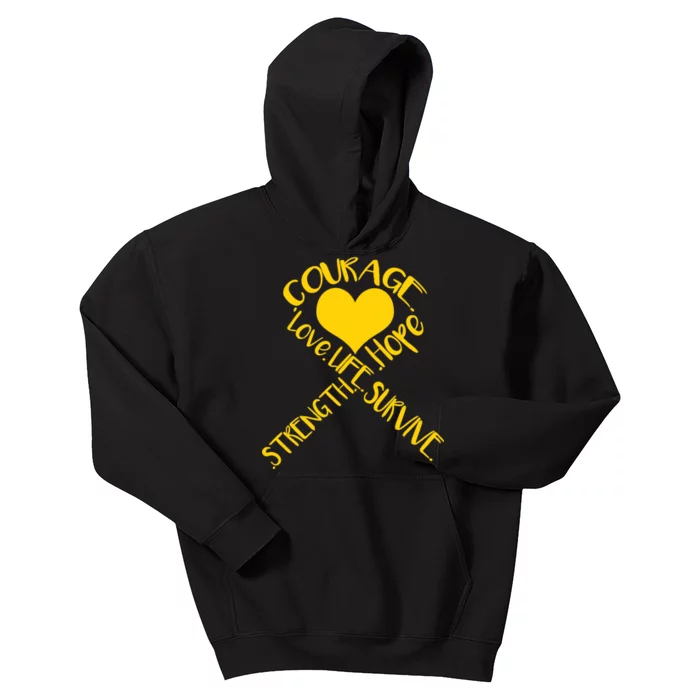 Gold Ribbon Of Words Tribute Kids Hoodie